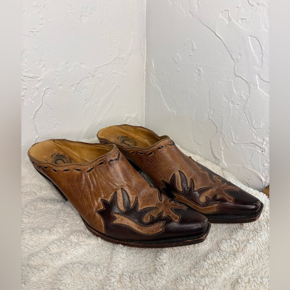 Luchase charlie 1 horse leather inlay western mules size 8B preloved tan/ brown